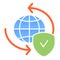 Global exchange flat icon. Planet with shield color icons in trendy flat style. World globe and tick gradient style