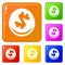 Global finance circle icons set vector color