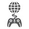 Global game glyph icon, play and world, globe with joystick sign, vector graphics, a solid pattern on a white background