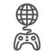 Global game line icon, play and world, globe with joystick sign, vector graphics, a linear pattern on a white background