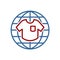 Global garments fashion logo. T-shirt icon with Earth globe behind symbol.