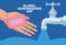 Global handwashing day campaign with hand using soap bar and water faucet