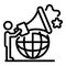 Global innovation megaphone icon, outline style