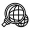 Global innovation under magnifier icon, outline style