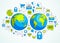 Global internet connection concept, planet earth with different icons set, internet activity, big data, global communication,