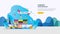 global logistic distribution service illustration concept. delivery worldwide import export shipping banner with people character