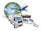 Global logistics concept airplane truck train ship