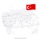 Global logistics network concept. Communications network map Turkish Republic on the world background. Map of Turkey with nodes i