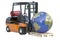 Global logistics, shipping and worldwide delivery business concept, forklift truck with globe