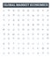 Global market economics vector line icons set. Global, Market, Economics, International, Trade, Investment, Financial