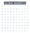 Global markets vector line icons set. Markets, Global, Trade, Exchange, Stock, Currency, Commodity illustration outline