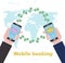 Global mobile banking concept in line art style