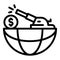 Global money crisis gun icon, outline style