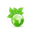 Global planet and eco green leaves isolated on whi