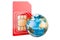 Global roaming and traveling concept. Sim card with Earth Globe, 3D rendering