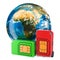 Global roaming and traveling, Travel Sim concept, 3D rendering