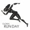 Global run day. Strong woman athlete runs. Stylized silhouette