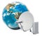 Global Satellite Internet access concept. Communication satellite dish with satellite modem. 3D rendering
