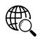Global search icon in flat. Globe with magnifier symbol