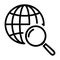 Global search libe icon. Globe with magnifier symbol