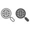 Global search line and glyph icon. Earth and magnifying glass vector illustration isolated on white. Globe search
