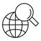 Global search thin line icon. Magnifying glass and globe vector illustration isolated on white. Searching outline style