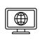 Global sphere inside computer inside laptop line style icon vector design