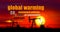 Global warming buzzwords - oil pump on sunset background