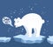 Global warming. Cartoon doodle illustration of a sad bear on melted ice with speech bubble. Save us. World problem