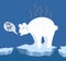 Global warming. Cartoon doodle illustration of a sad bear on melted ice with speech bubble. Too hot. World problem