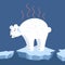 Global warming. Cartoon doodle illustration of a sad bear on melted ice. World problem