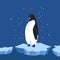 Global warming. Cartoon doodle illustration of a sad penguin on melting cracked ice with decoration. World problem.