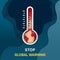 Global warming and climate change concept. Burning Earth planet inside a thermometer on a space background with waves effect