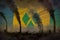 Global warming concept - dense smoke from plant chimneys on Saint Vincent and the Grenadines flag background with space for your