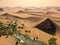 Global warming concept. solitary sand dunes under impressive evening sundown sky at drought desert scenery 3d rendering