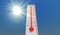 Global warming concept. Thermometer under bright summer sun. 3D Render