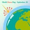 Global warming concept for World Ozone Day in cartoon style. 16 September. Vector illustration. Holiday Collection.