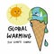 Global warming earth ice-cream cone melting cartoon illustration