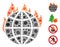 Global Warming Fire Mosaic of Covid Virus Icons