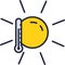 Global warming icon vector sun and thermometer