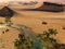 Global warming idea. solitary sand ridges under spectacular evening sundown sky at drought desert landscape 3d rendering