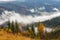 Global warming. mountain landscape. Clouds and fog