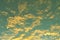 Global warming, twilight sky evening time, sunshine yellow gold on cloud blue sky background