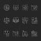 Global water crisis chalk white icons set on dark background