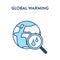 Global water search icon. Vector illustration of a globe sphere and a magnifier tool with a water drops on it