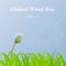 Global Wind Day background with grass and dandelion clock in cartoon style. Vector illustration for you design, card