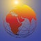 Global wireframe Eastern Earth globe bright sun