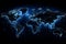 Globalization depicted. Neon dots intricately form world map with luminance