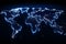 Globalization depicted. Neon dots intricately form world map with luminance