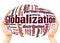 Globalization word cloud hand sphere concept